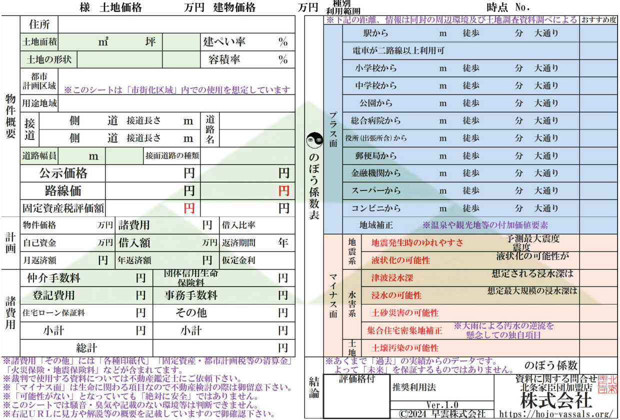 のぼう係数表サンプル